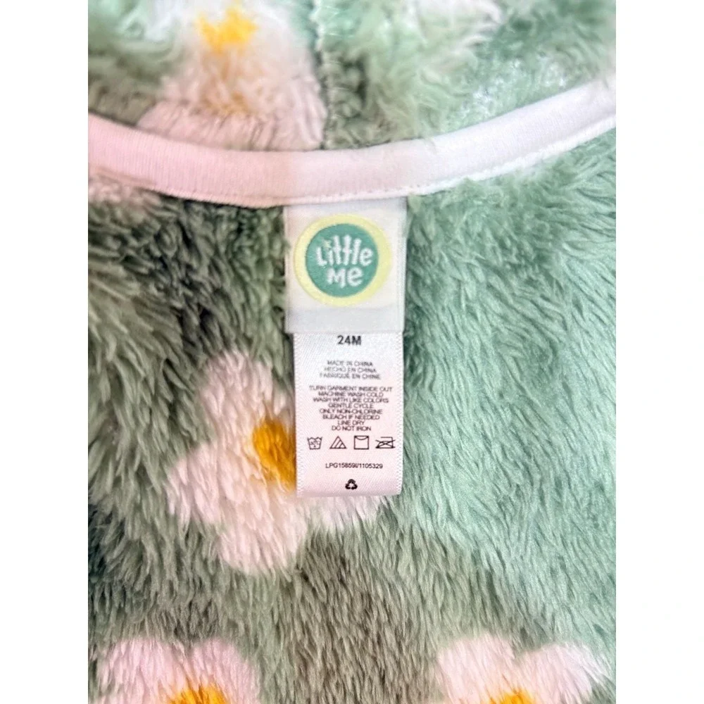 Little Me Baby Girls Green Daisy Fleece Zip Up Hoodie Jacket 24M